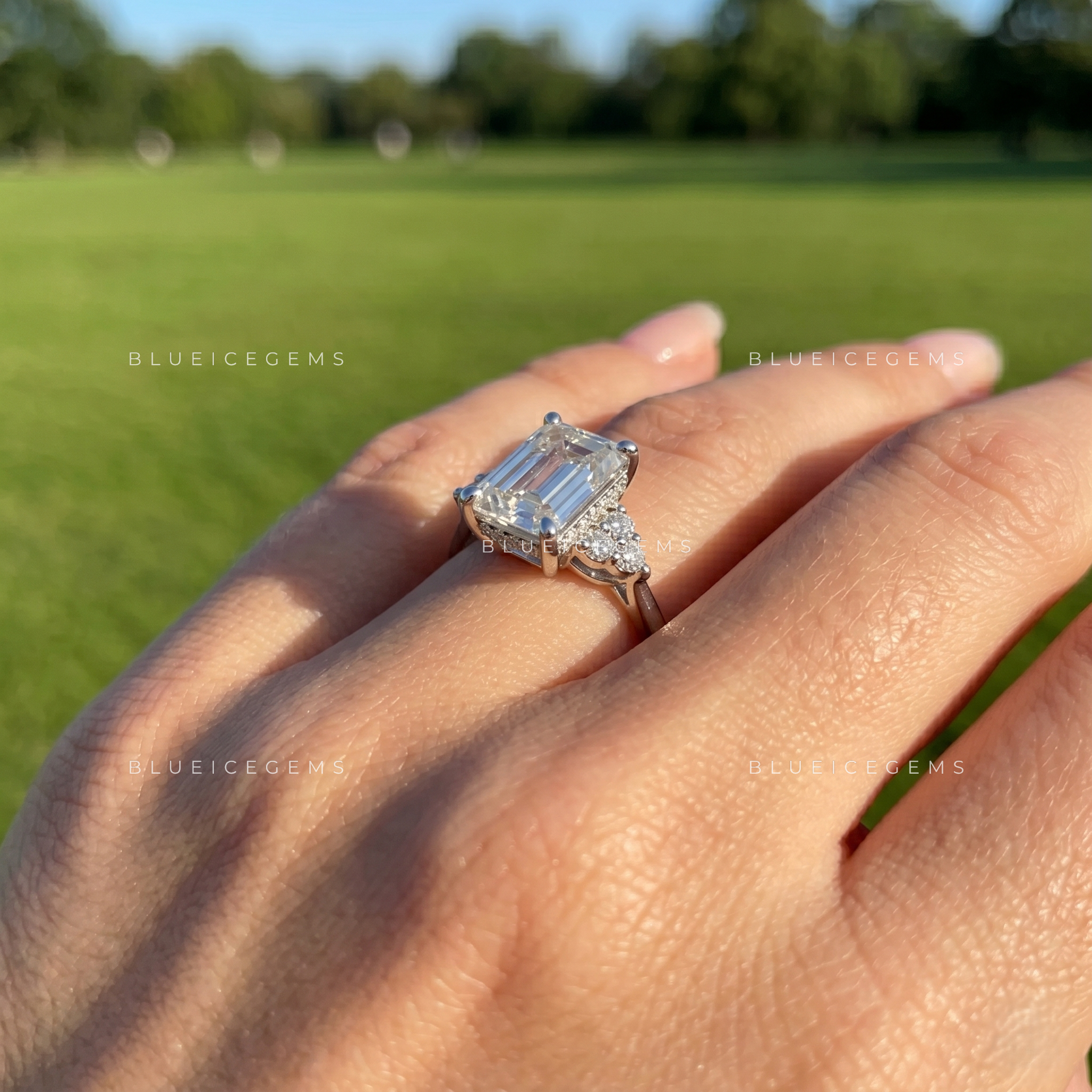 Regal Clarity Emerald Cut Accent Engagement Ring