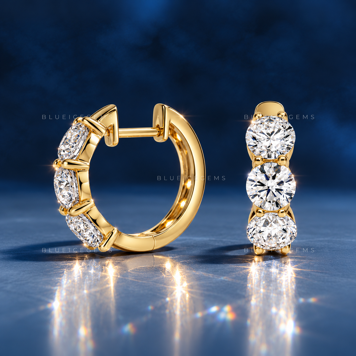 Bold Round Diamond Huggie Hoop Earrings