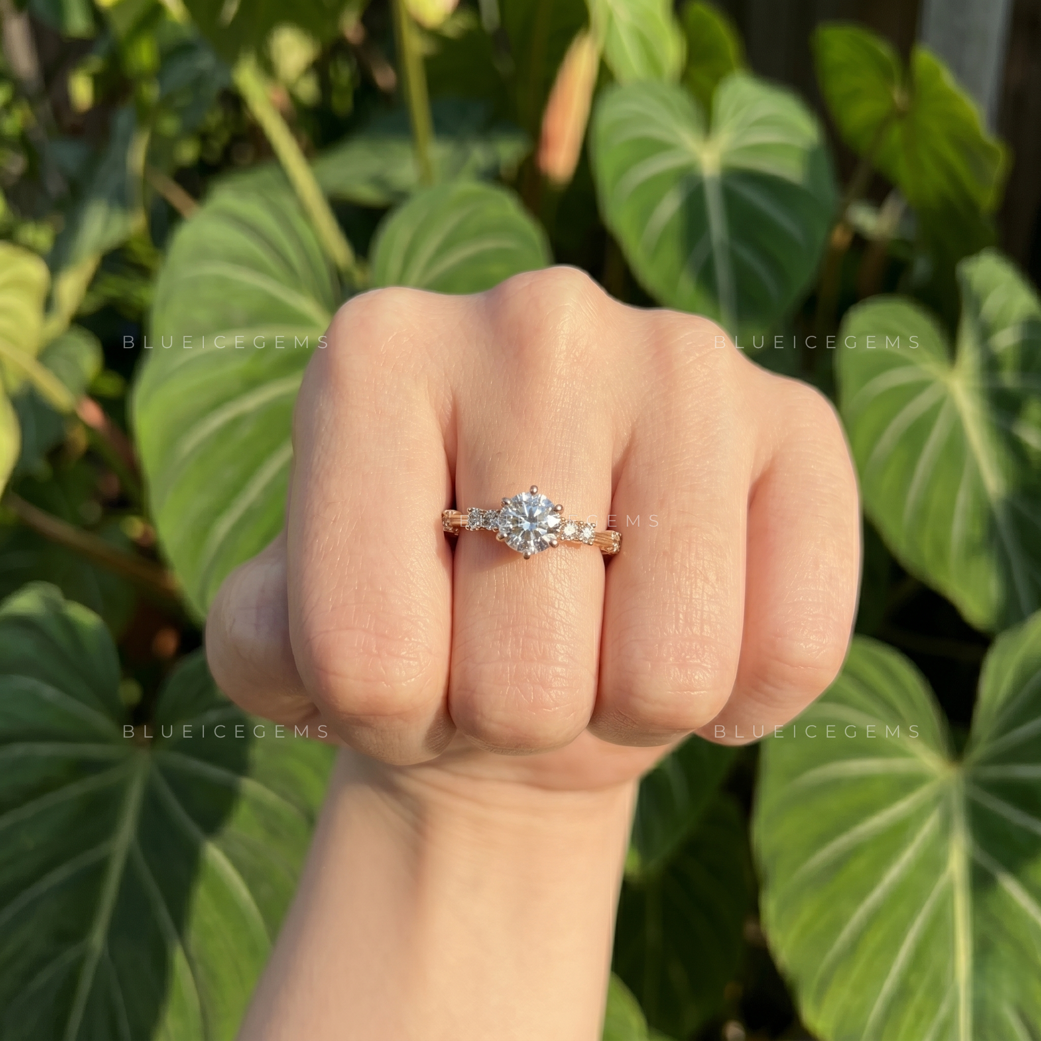 Luminous Grace Round Cut Side Accent Engagement Ring