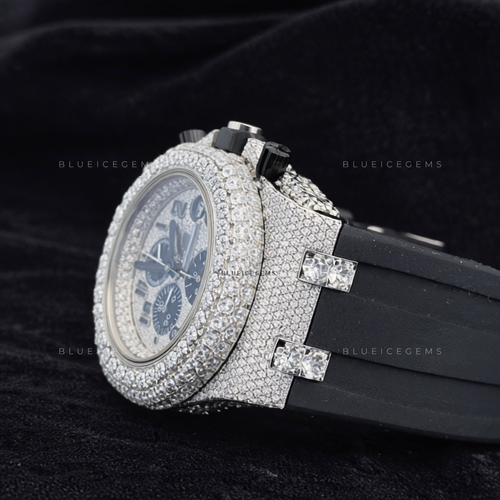 Shadow Frost: Fully Iced-Out Custom Moissanite Chronograph Watch