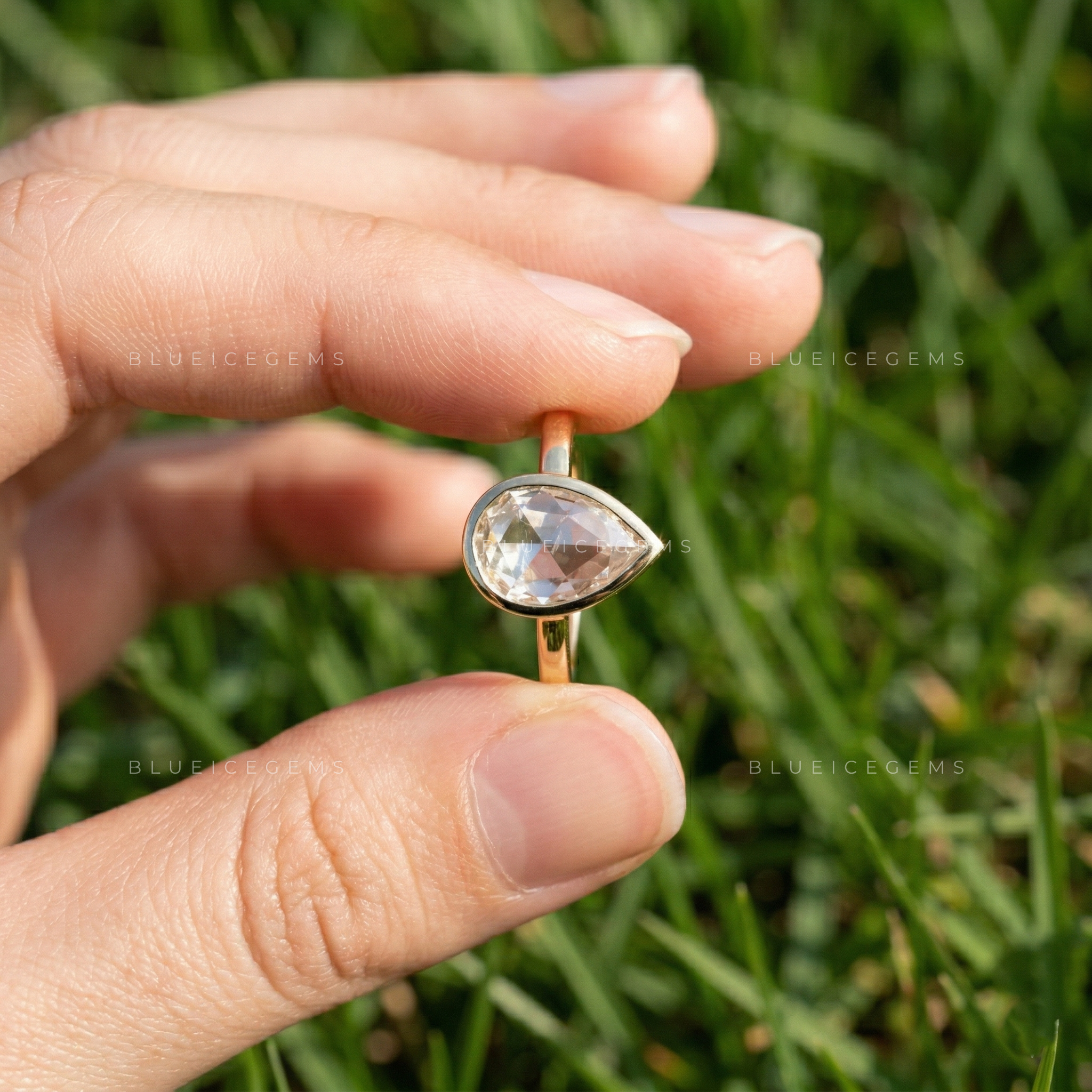 The "Ethereal Aura" Pear Rose Cut Bezel Solitaire – Vintage Soul
