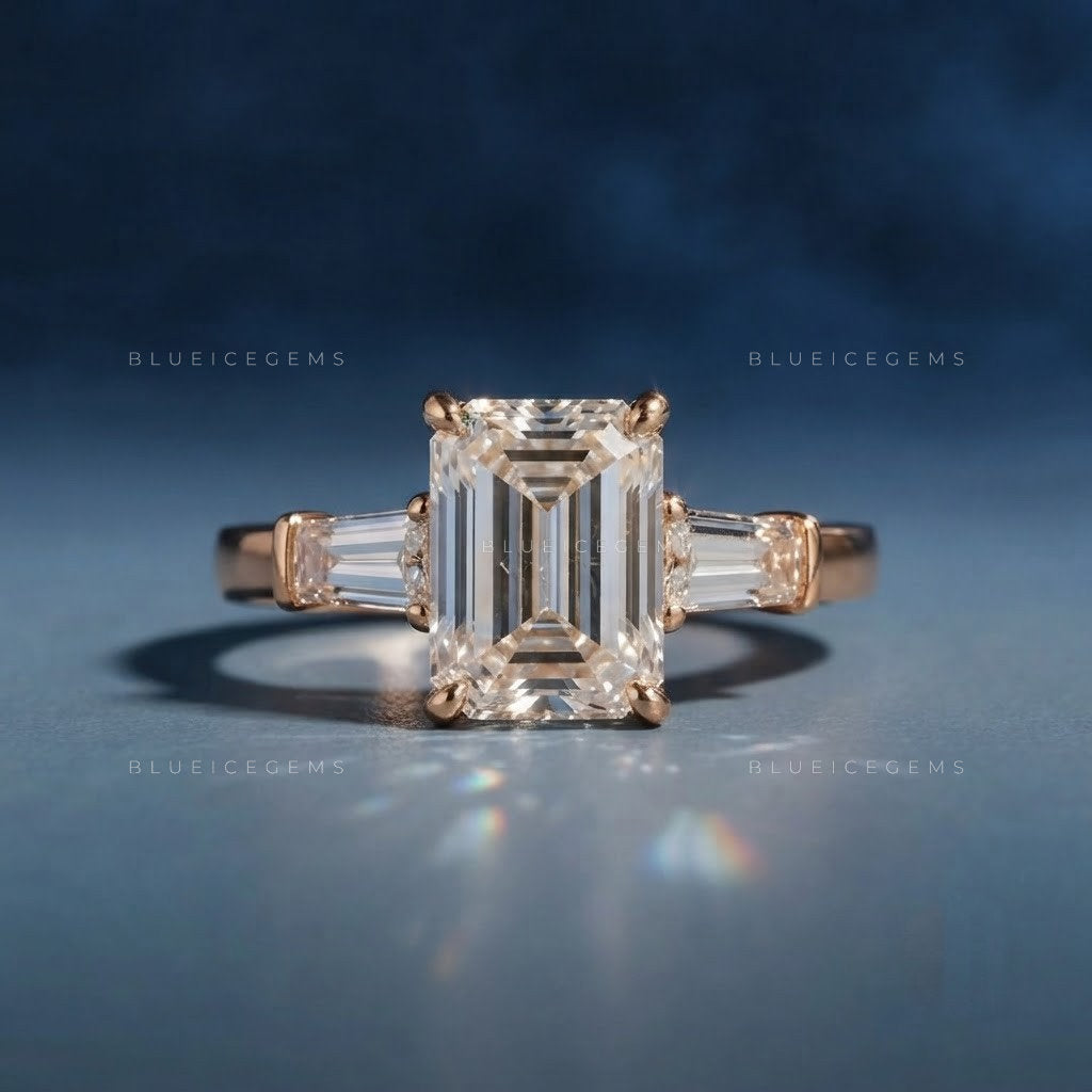 Refined Prestige Emerald Cut Baguette Accent Engagement Ring