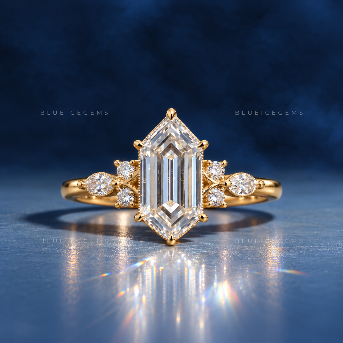 Regal Harmony Step Cut Marquise Accent Engagement Ring