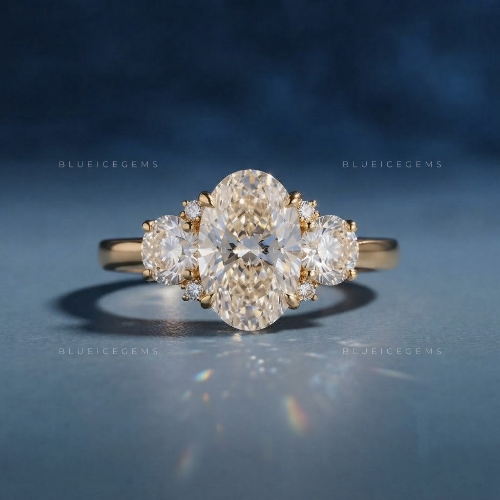 Graceful Harmony Oval Cut with Round Accent Side Stones Engagement Ring