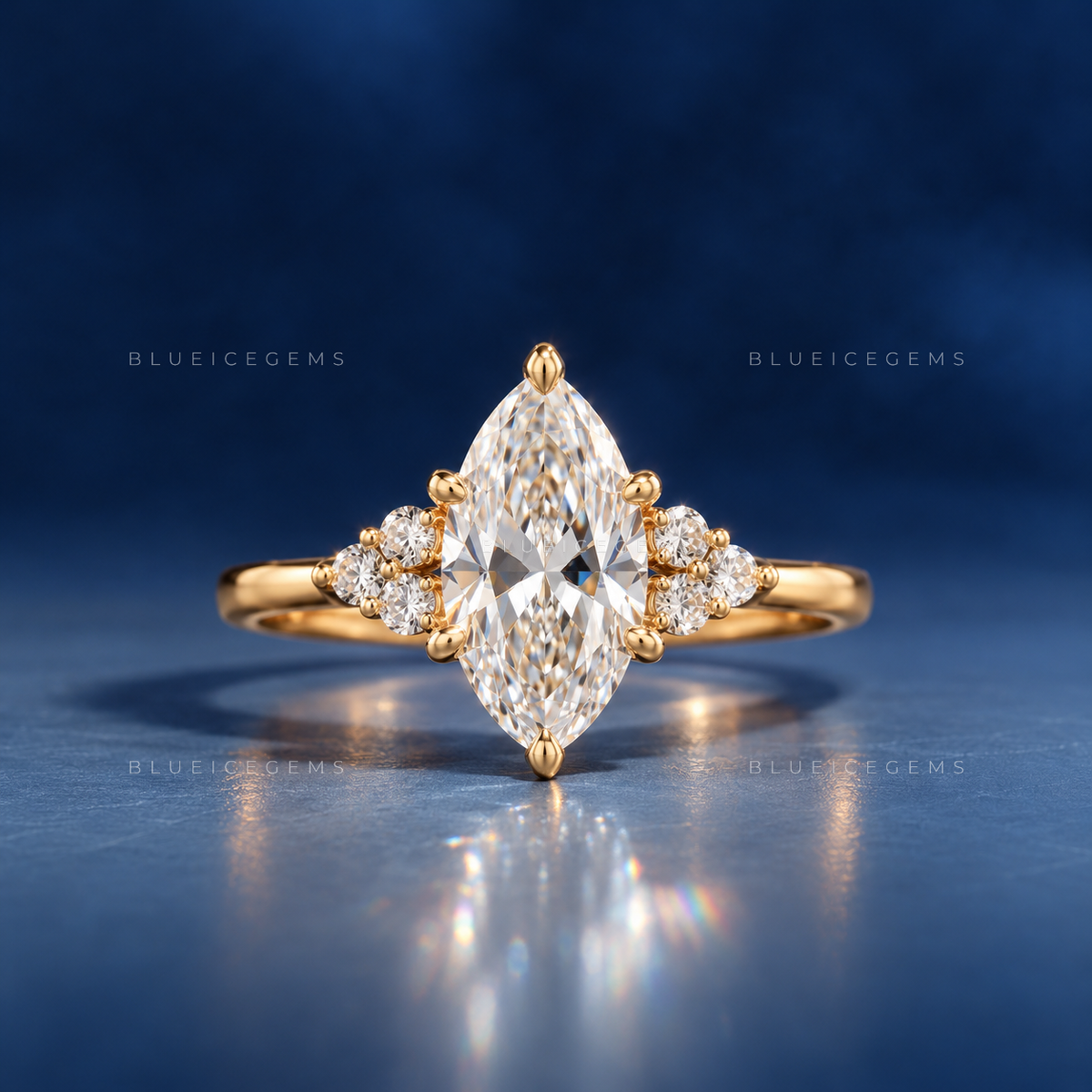 Imperial Radiance Marquise Cut Six-Prong Cluster Accent Engagement Ring