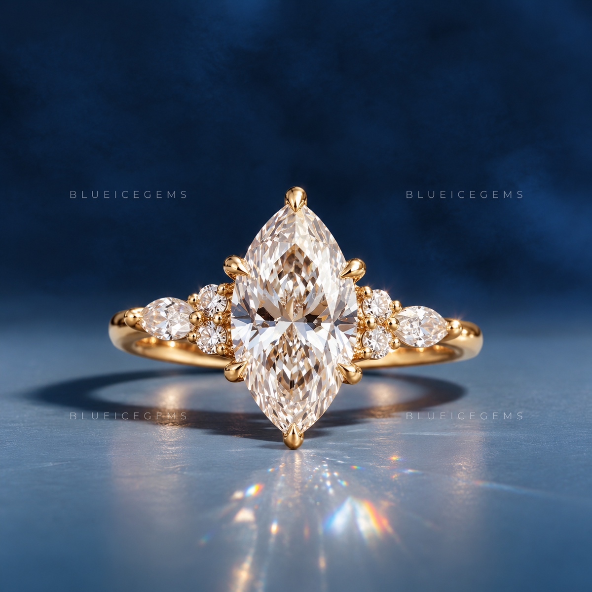 Opulent Harmony Marquise and Round Cluster Accent Engagement Ring