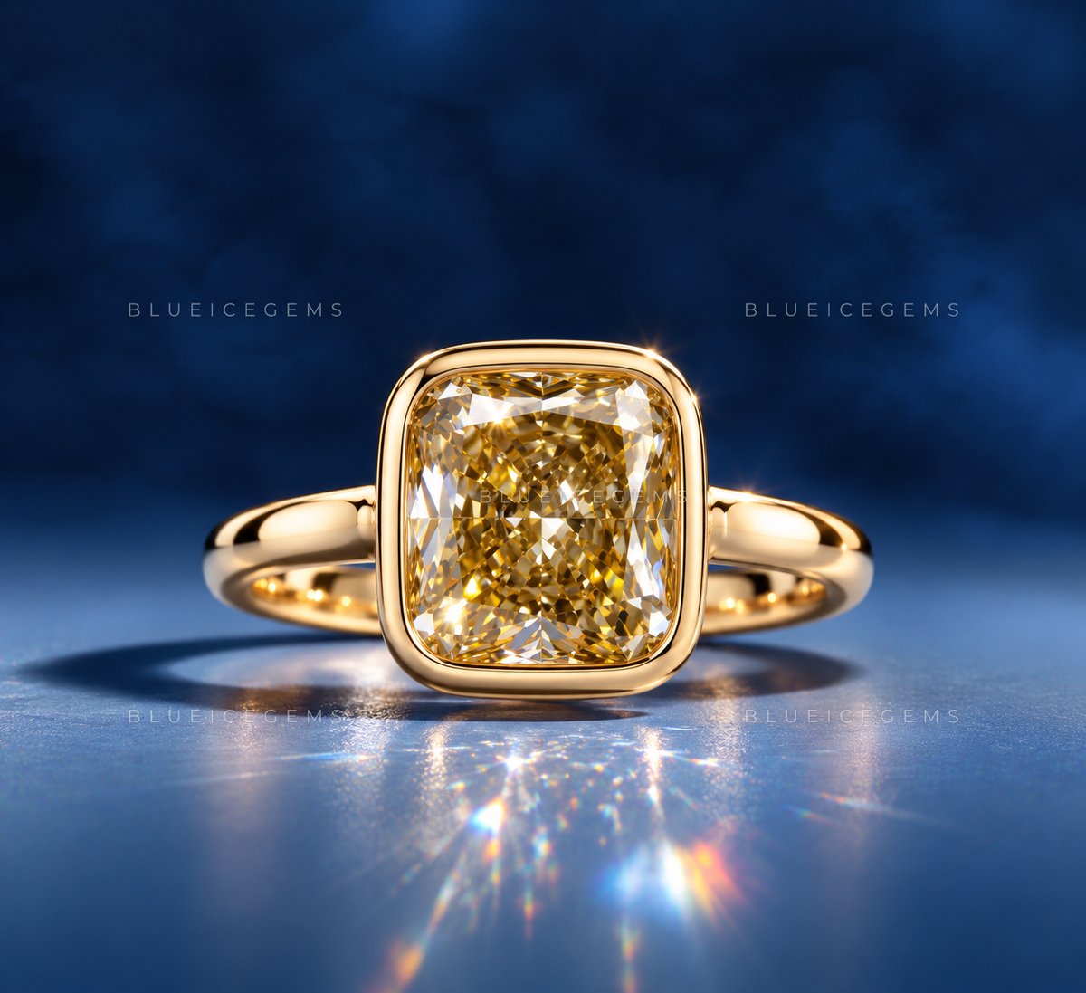 Golden Smoke Cushion Cut Bezel Set Solitaire Ring