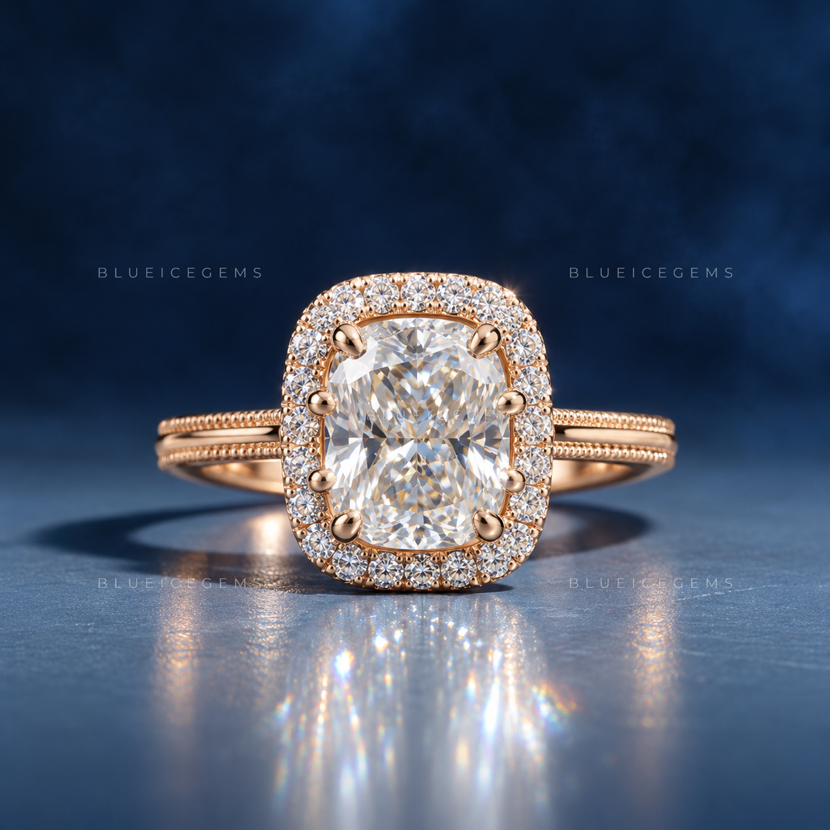 Luminous Aura Cushion Cut Pave Accent Engagement Ring