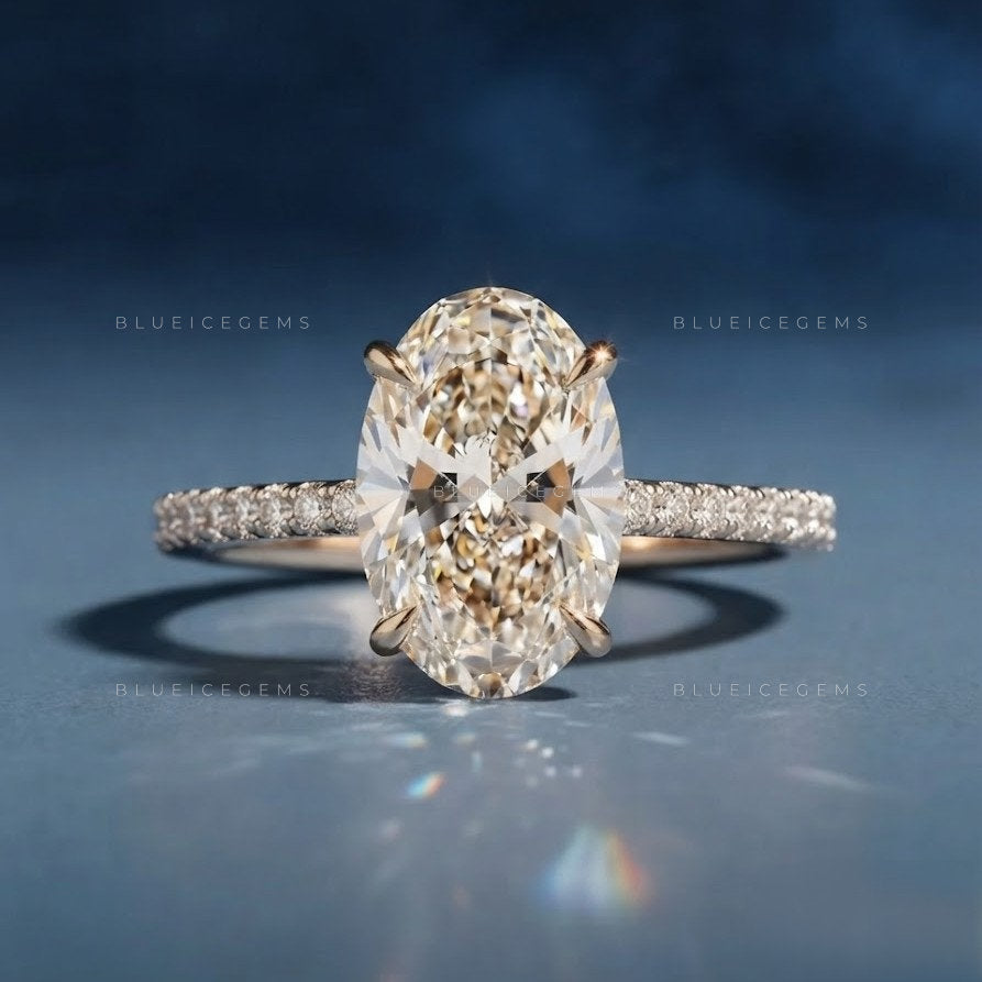 Asteria Oval Cut Pavé Halo Trio Band Engagement Ring