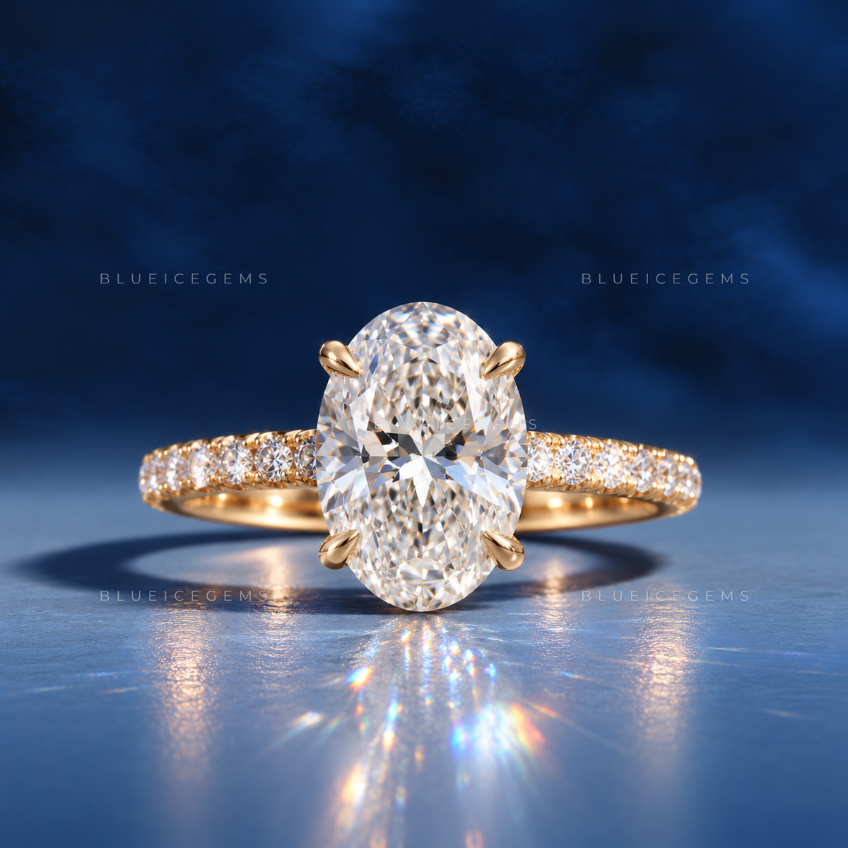 Enchanted Blossom Oval Brilliant Cut Pavé Accent Statement Ring