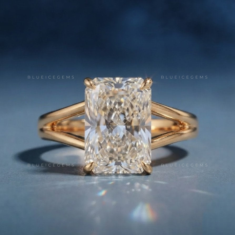 Luminous Horizon Radiant Cut Hidden Halo Split Shank Engagement Ring
