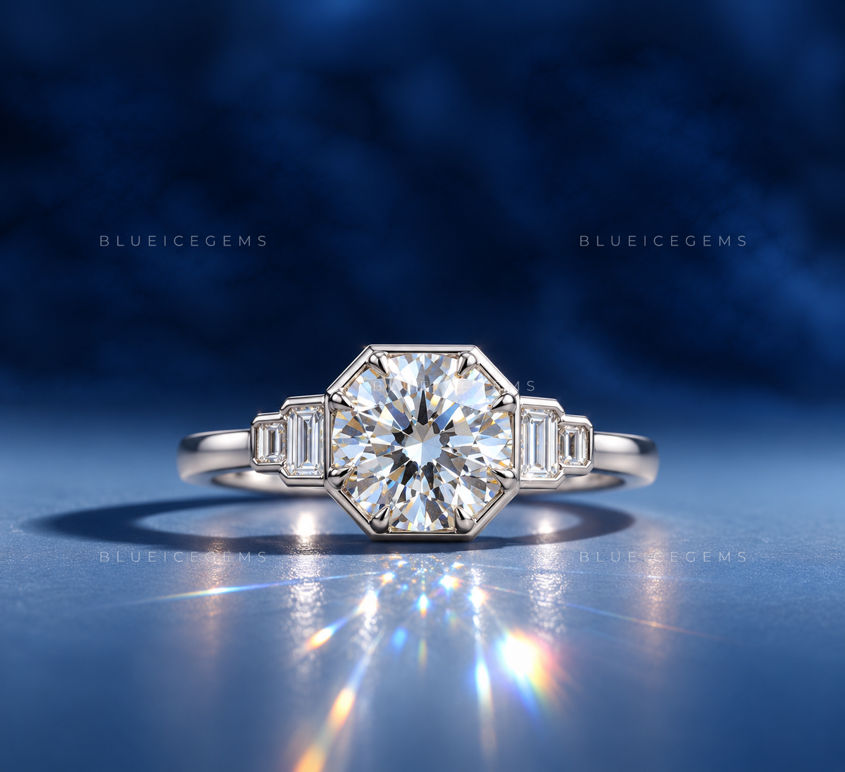 Timeless Round Cut Baguette Accent Ring