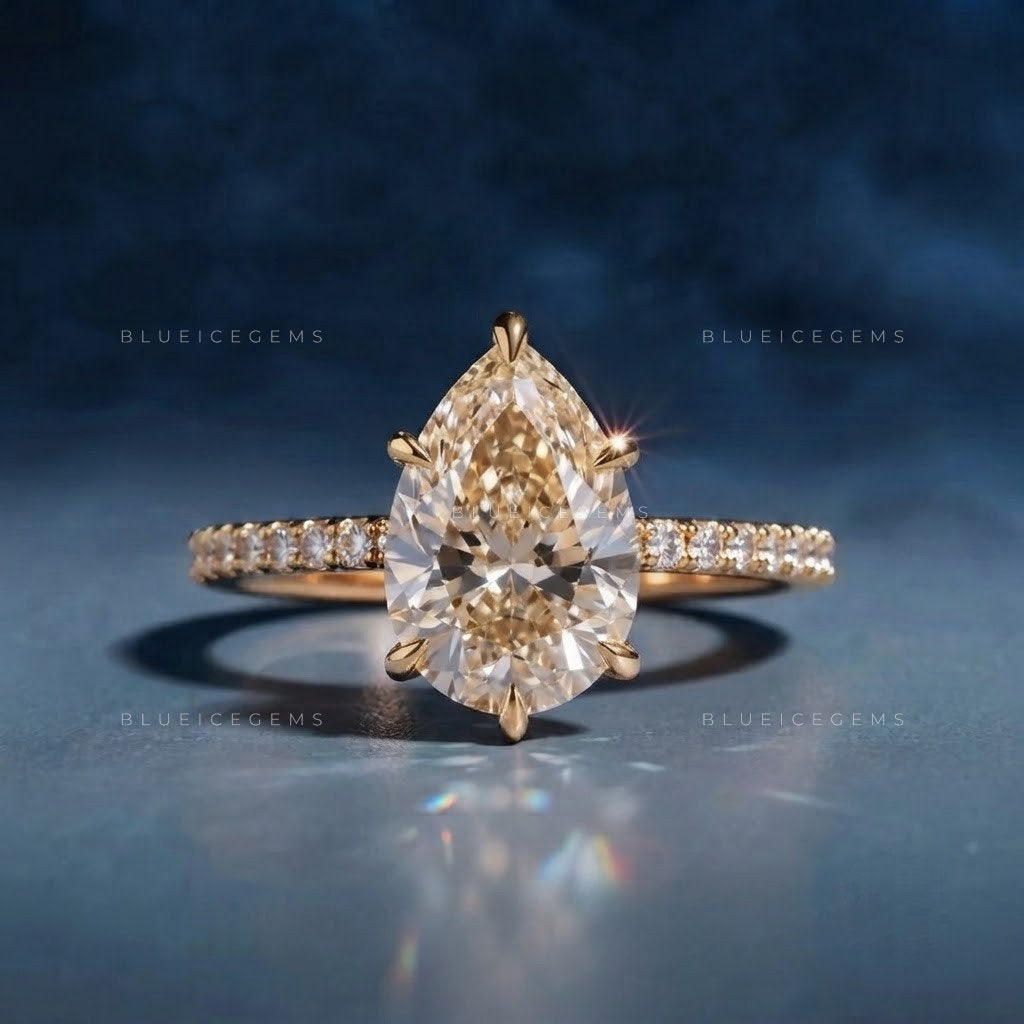 Imperial Tear Pear Brilliant Cut Pave Accent Solitaire Engagement Ring