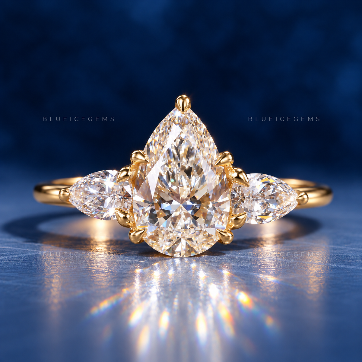 Emperial Triad Pear Cut Certified Three Stone Engagement Ring