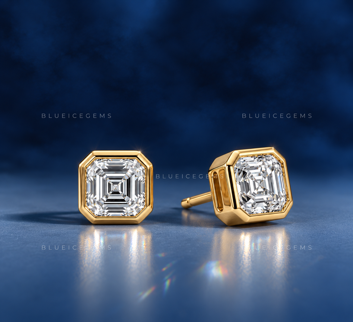 Obsidian Frame Asscher Lab-Grown Diamond Bezel Stud Earrings