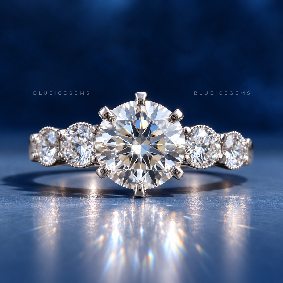 Velora Round Cut Matching Band Engagement Ring Set