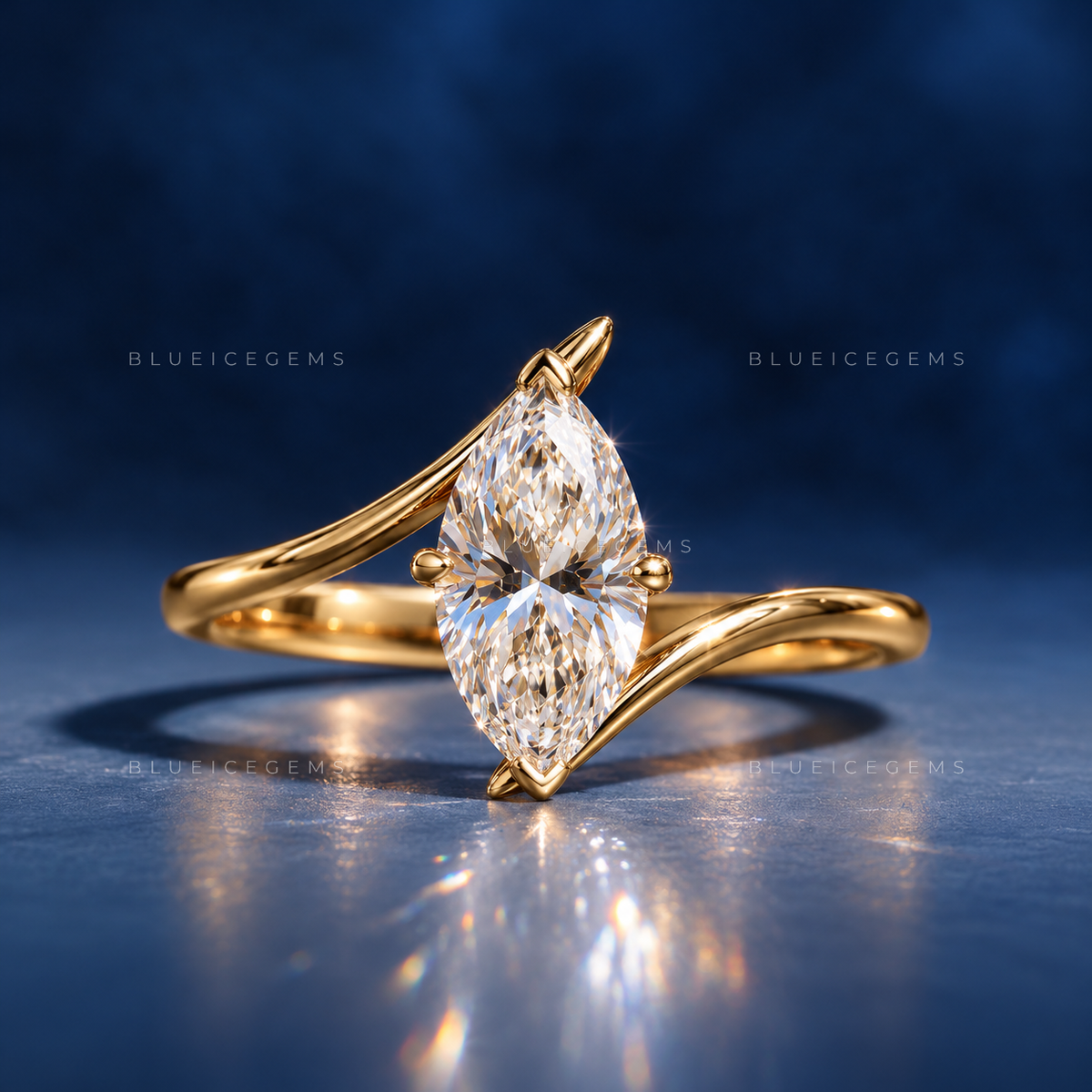 Aurea Marquise Cut Six-Prong Curved Bypass Solitaire Ring