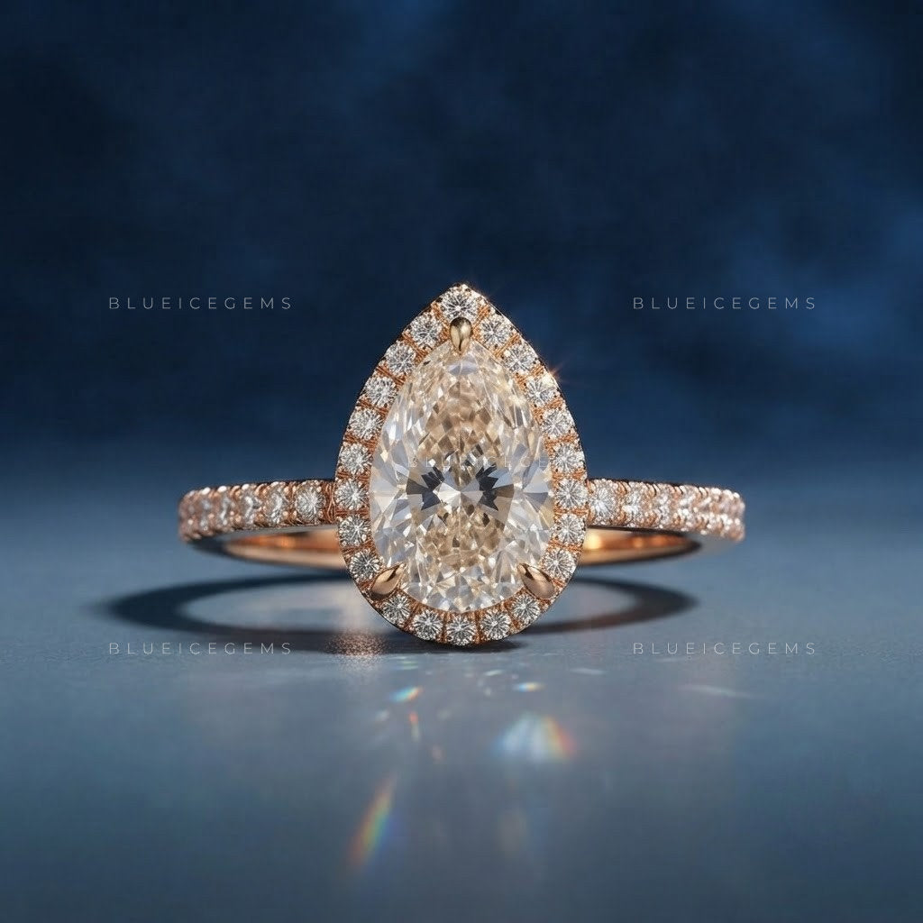 Novara Pear Cut Certified Pavé Accent Solitaire Engagement Ring