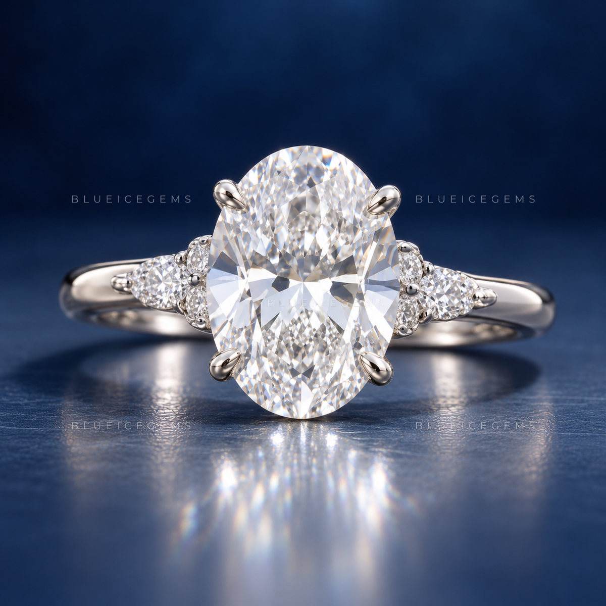 Elara Oval Cut Marquise Floral Accent Engagement Ring