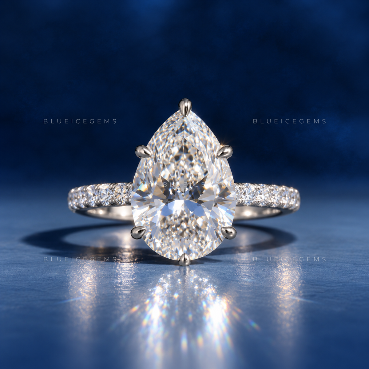 Astera Pear Cut Certified Pavé Accent Solitaire Engagement Ring