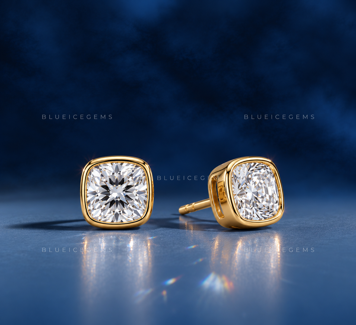 Monogram Cushion Bezel Lab-Grown Diamond Stud Earrings