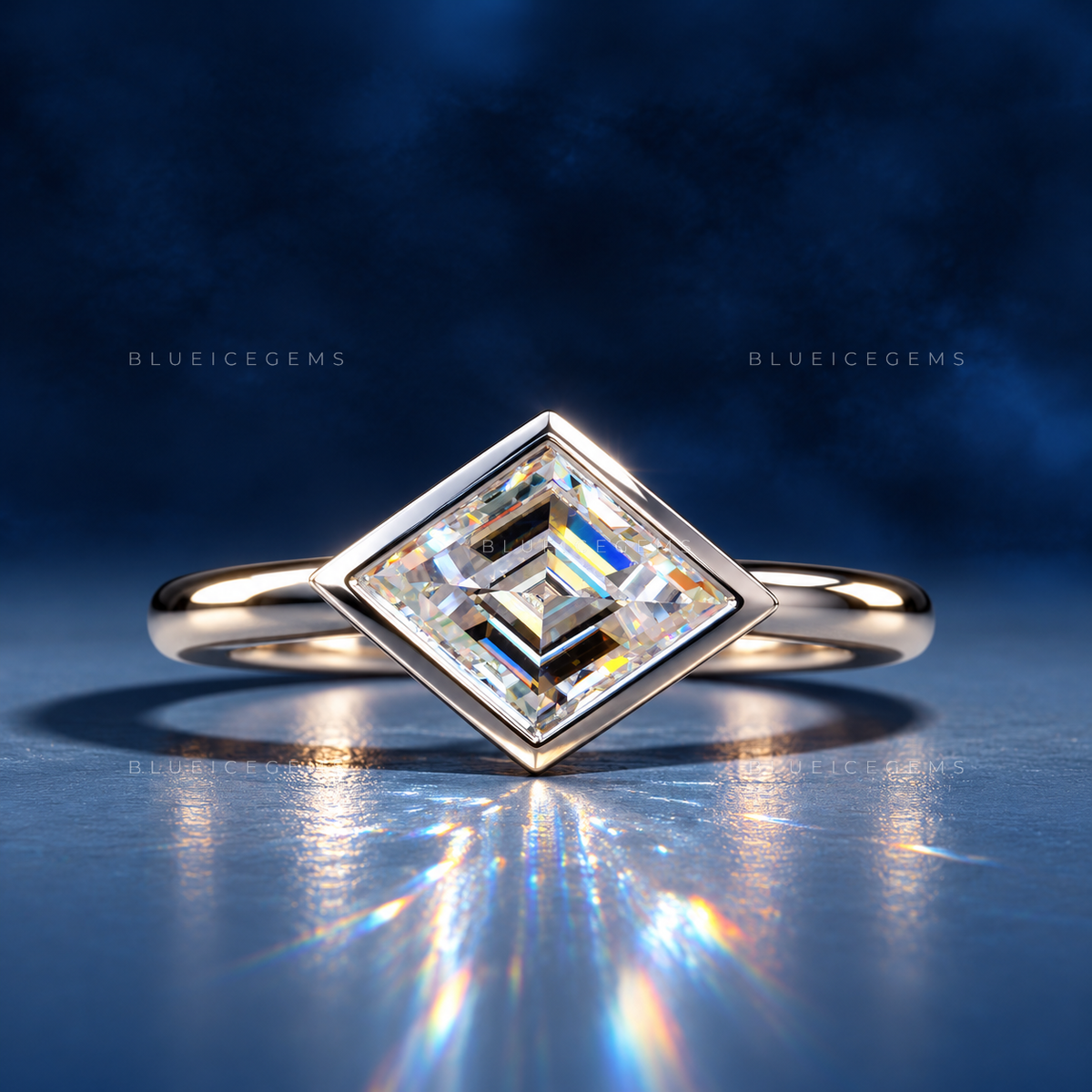 Minimalist Lozenge Cut East-West Bezel Ring
