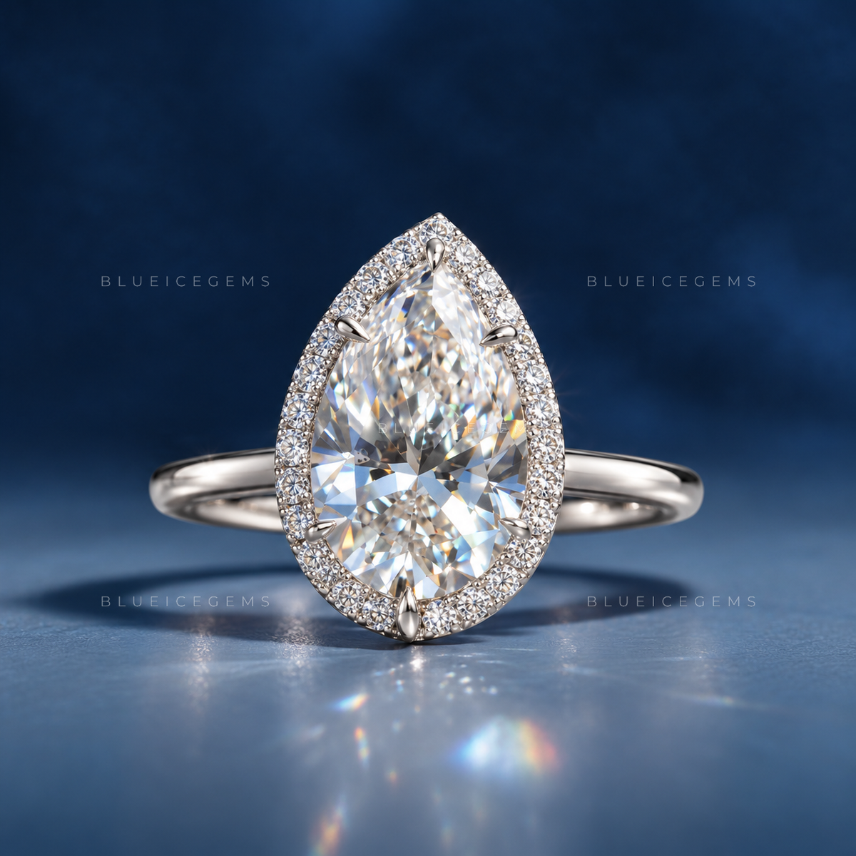 Imperial Radiance Pear Cut Certified Halo Solitaire Engagement Ring