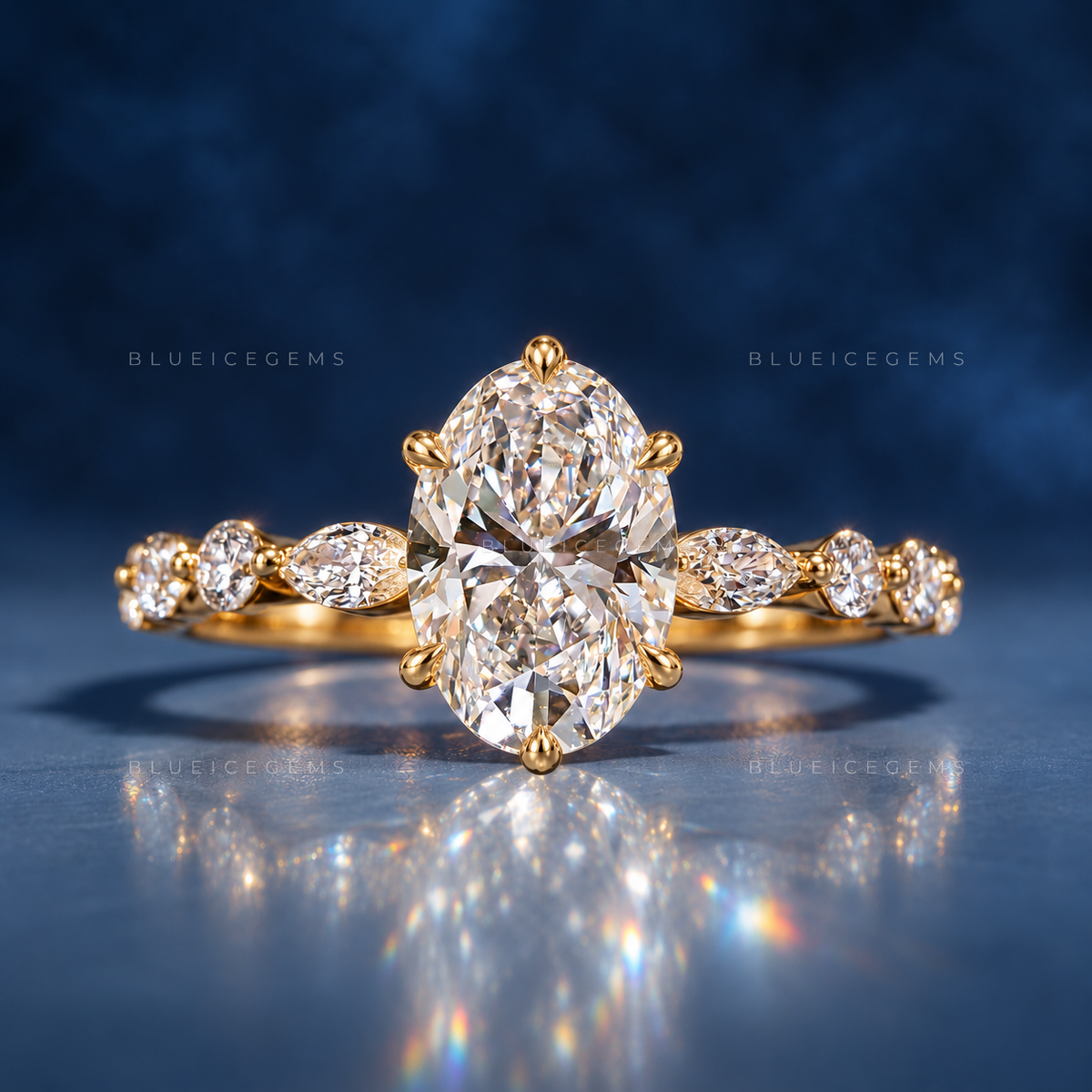 Astera Oval Cut Marquise Accent Solitaire Engagement Ring