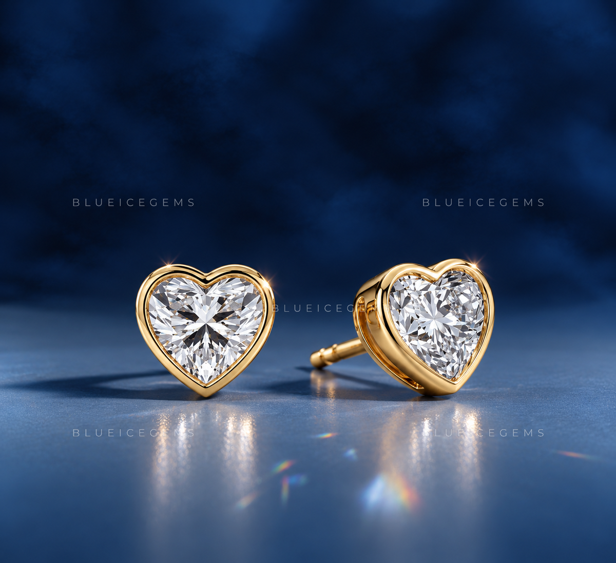 Amora Heart-Cut Lab-Grown Diamond Bezel Stud Earrings