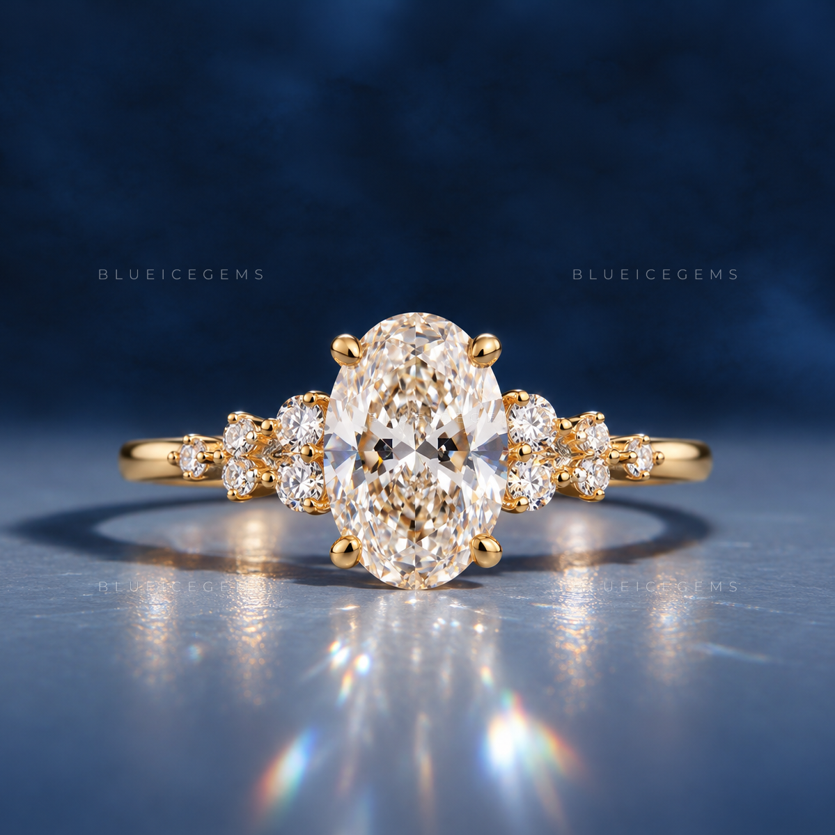 Asteria Oval Cut Certified Pavé Accent Solitaire Engagement Ring