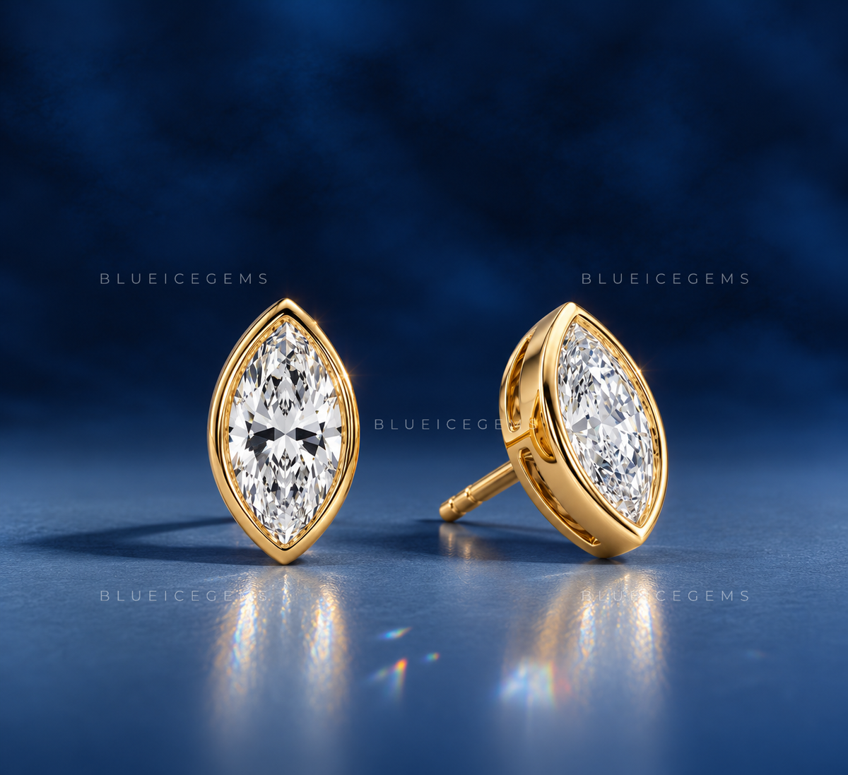 Elysian Marquise-Cut Diamond Bezel Stud Earrings