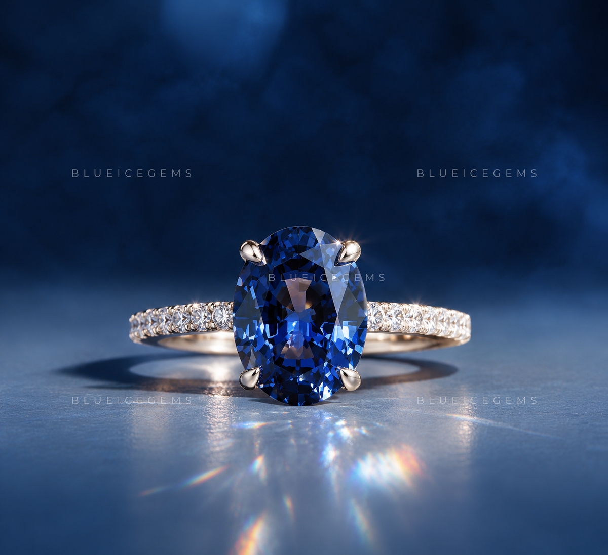 Deep Velvet Oval Cut Royal Blue Pavé Ring