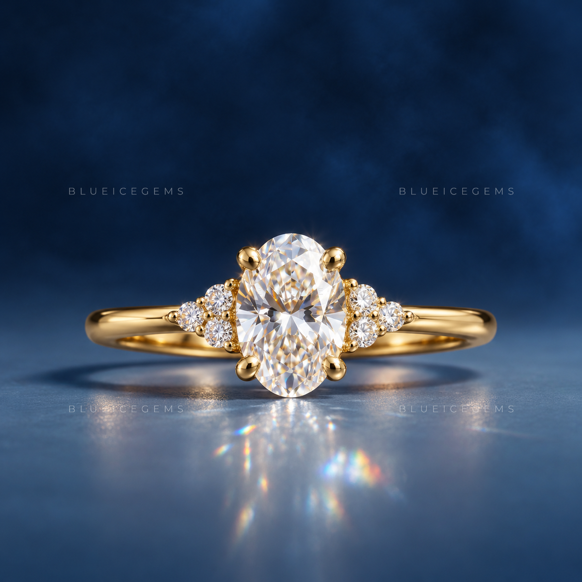 Elara Oval Cut Radiant Cluster Simulated Diamond Engagement Ring