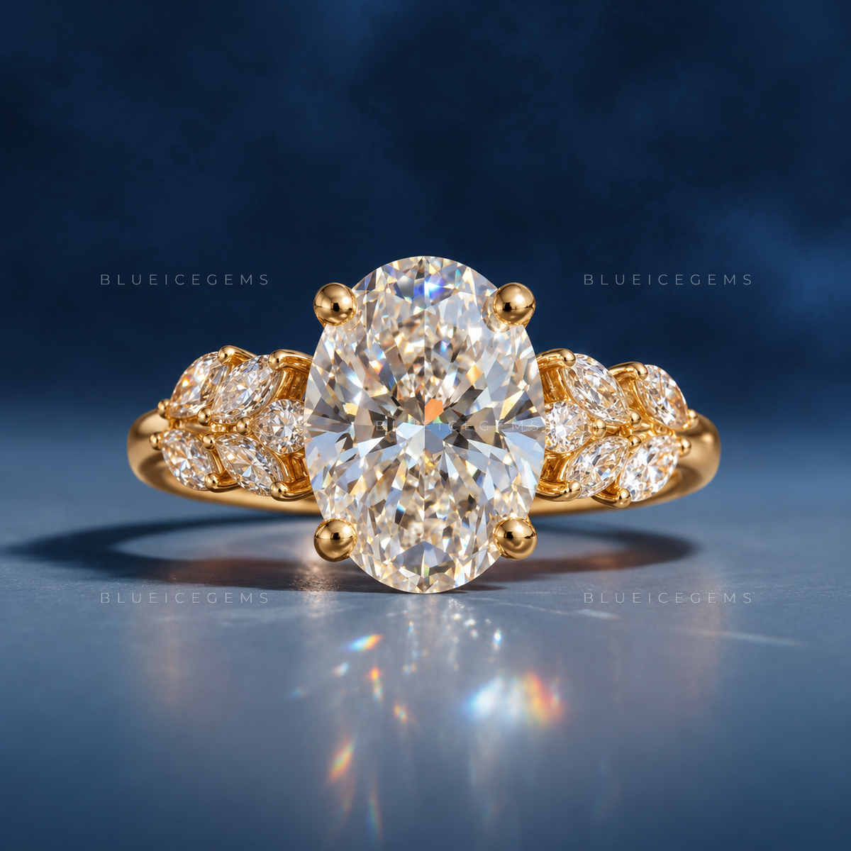 Lyra Oval Cut Marquise Accent Solitaire Engagement Ring