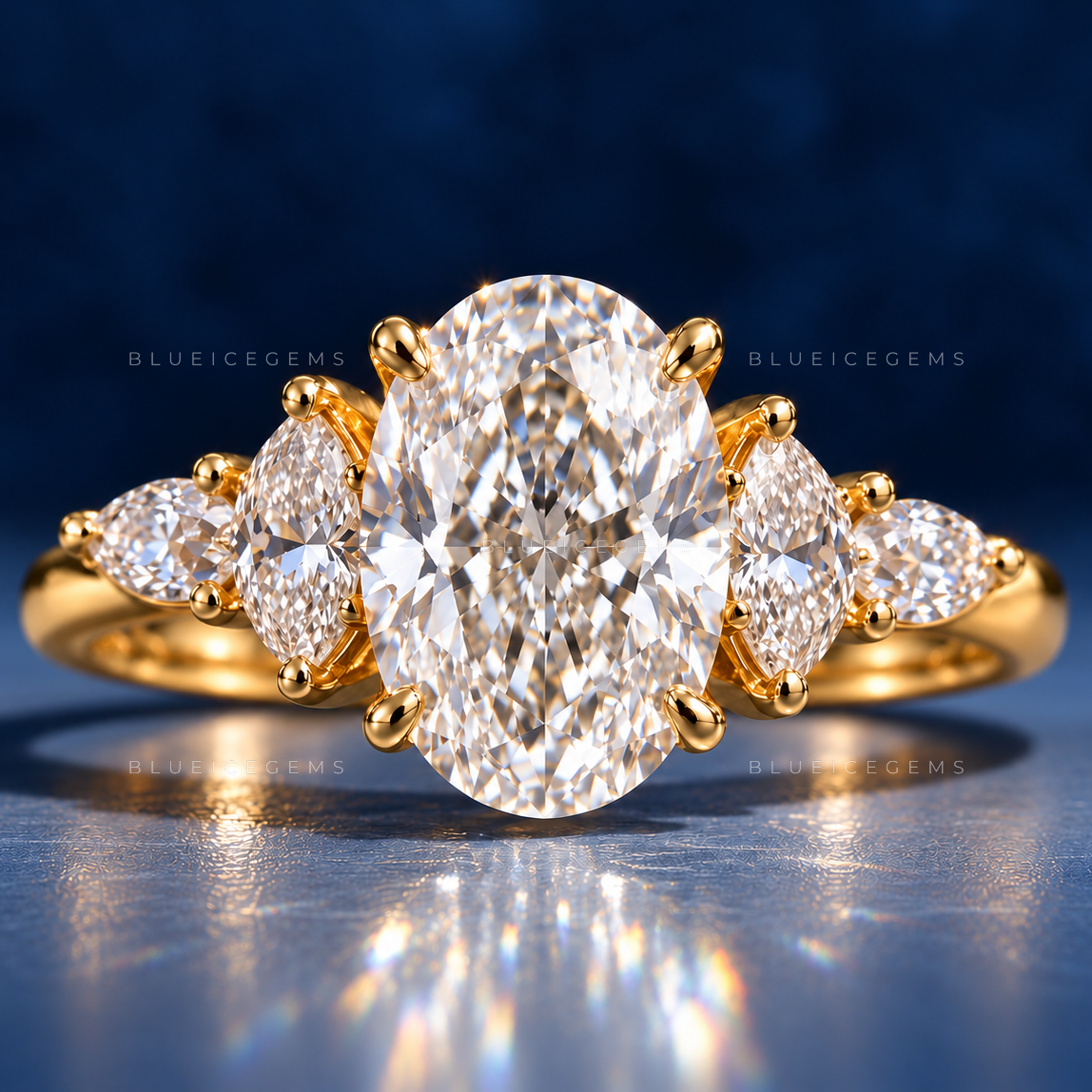 Elara Oval Cut Multi-Shape Cluster Accent Solitaire Engagement Ring