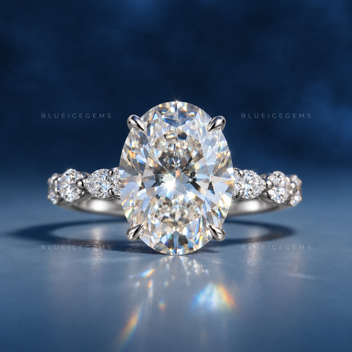 Velora Oval Cut Marquise Accent Solitaire Engagement Ring