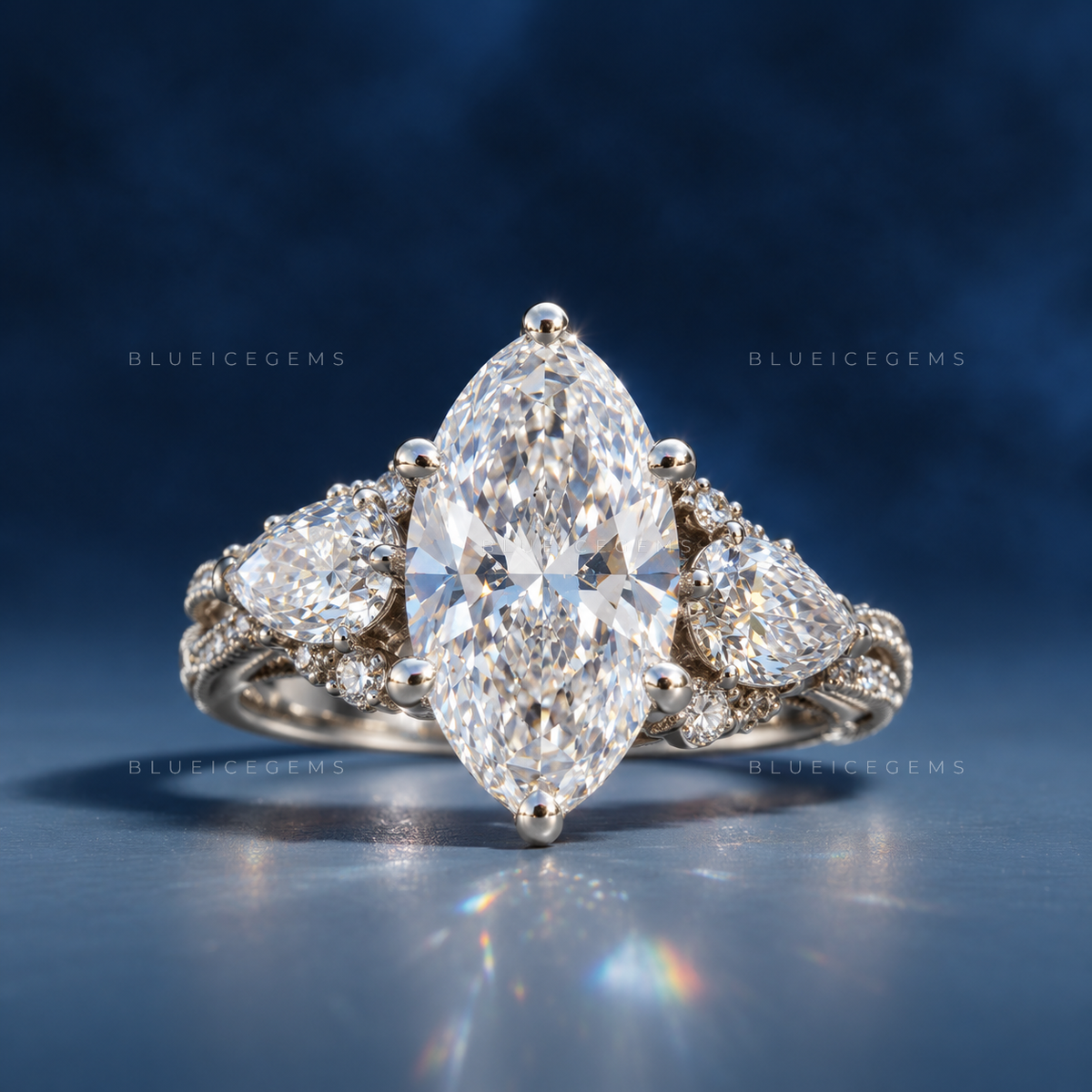 Botanical Radiance Marquise Cut Floral Engagement Ring