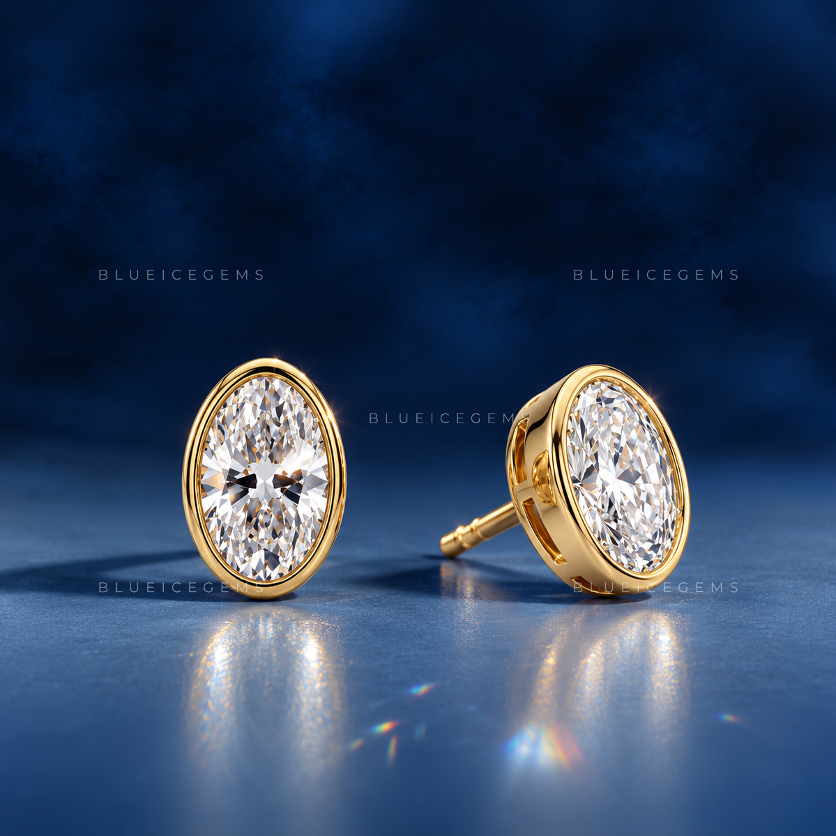 Elara Oval Lab-Grown Diamond Bezel Stud Earrings