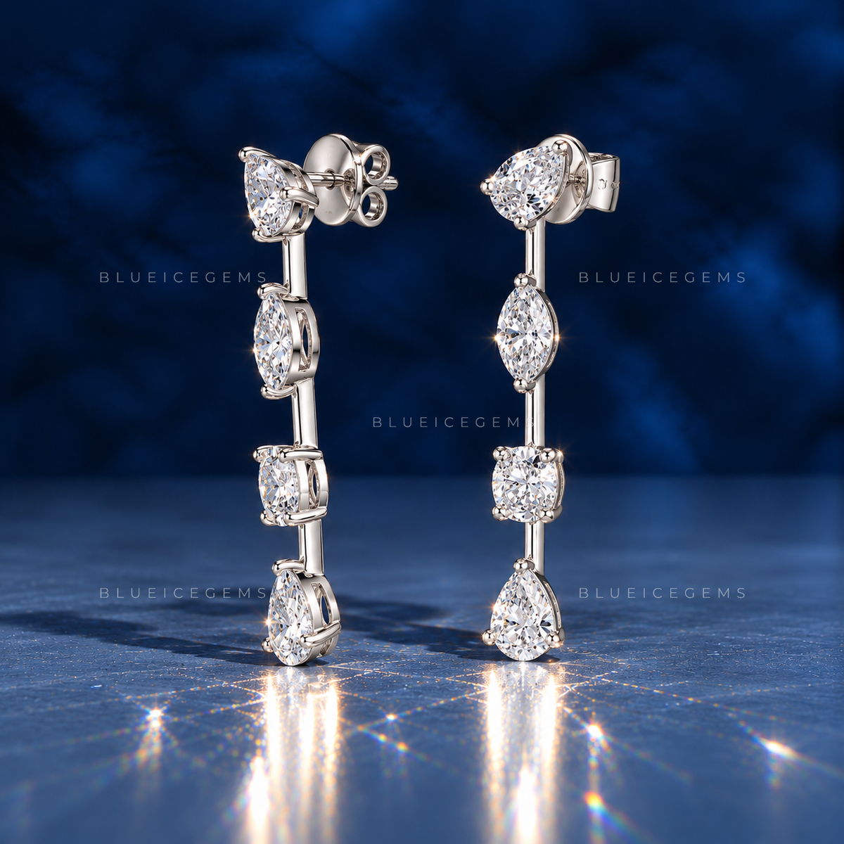 Mixed-Shape Diamond Cascade Drop Earrings