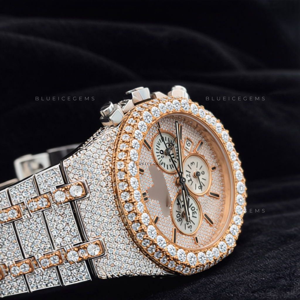 Rosewood Chrono: Two-Tone Iced-Out Custom Moissanite & Diamond Watch