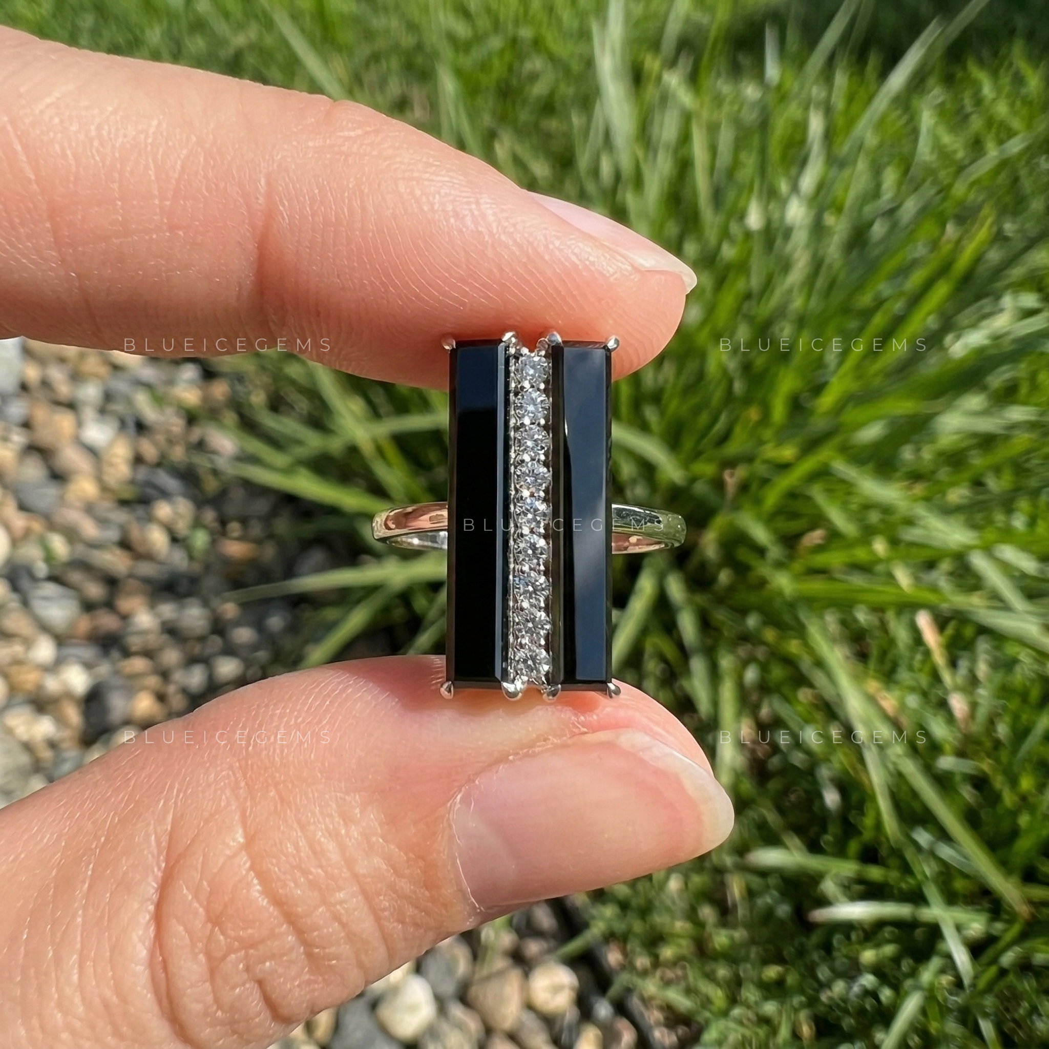Midnight Noir Baguette Black Moissanite Statement Ring