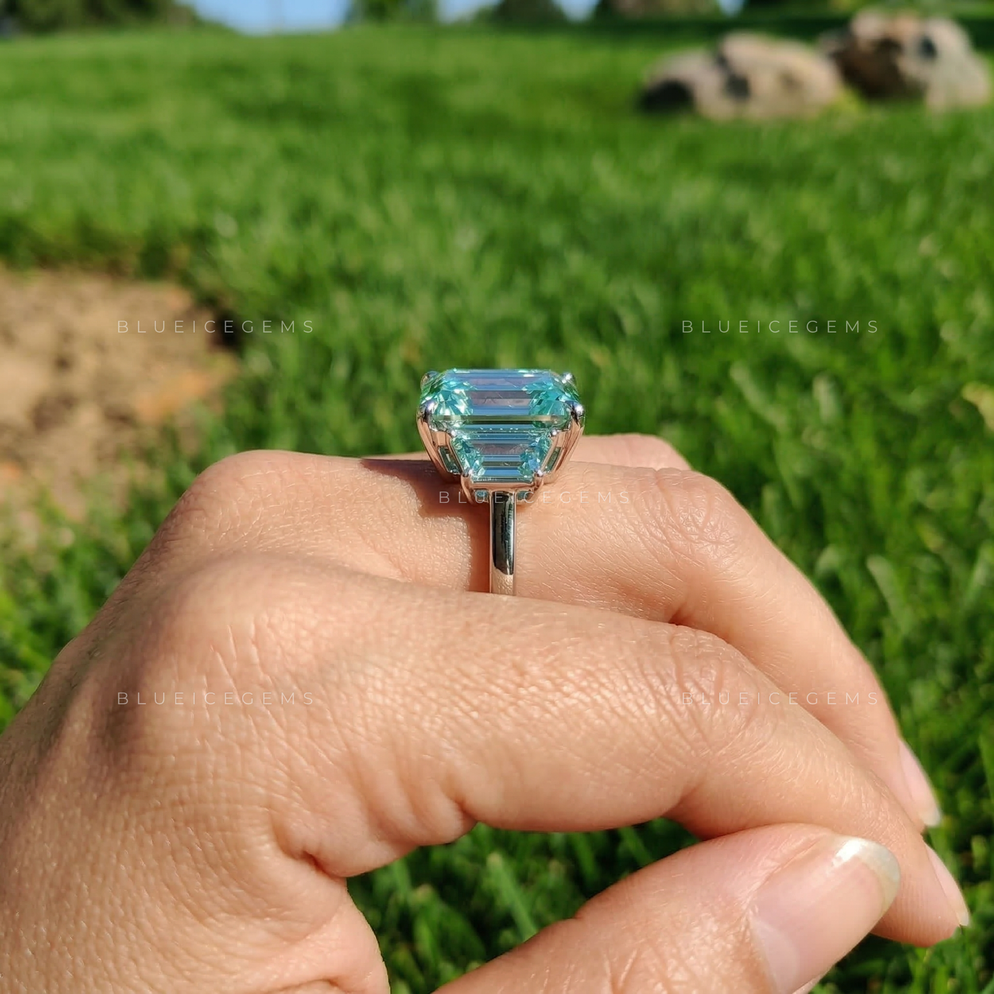 Royal Azure Emerald Cut Celebrity Style Statement Ring