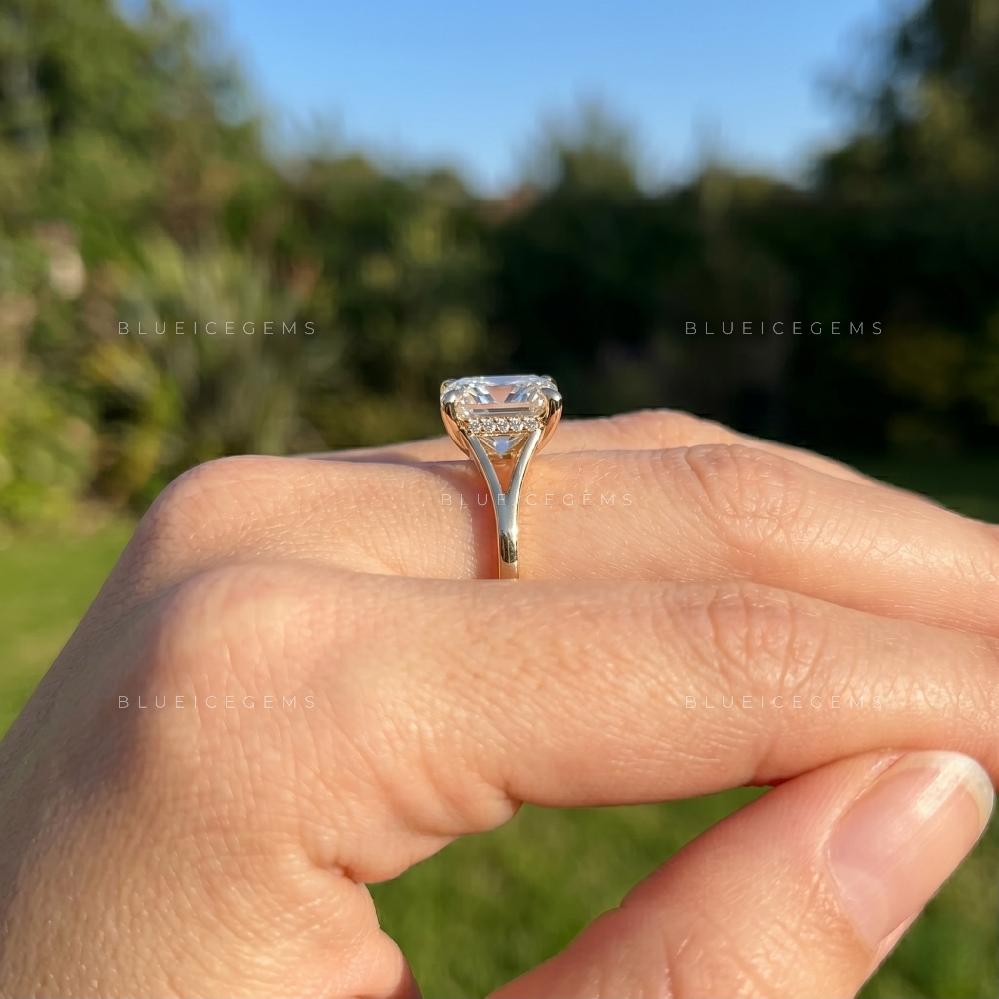 Refined Elongated Cushion Cut Split Band Solitaire Keepsake Ring