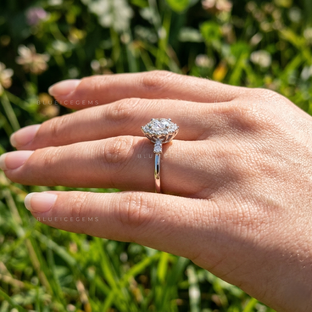 Enchanted Floral Round Brilliant Cut Artisan Heirloom Engagement Ring