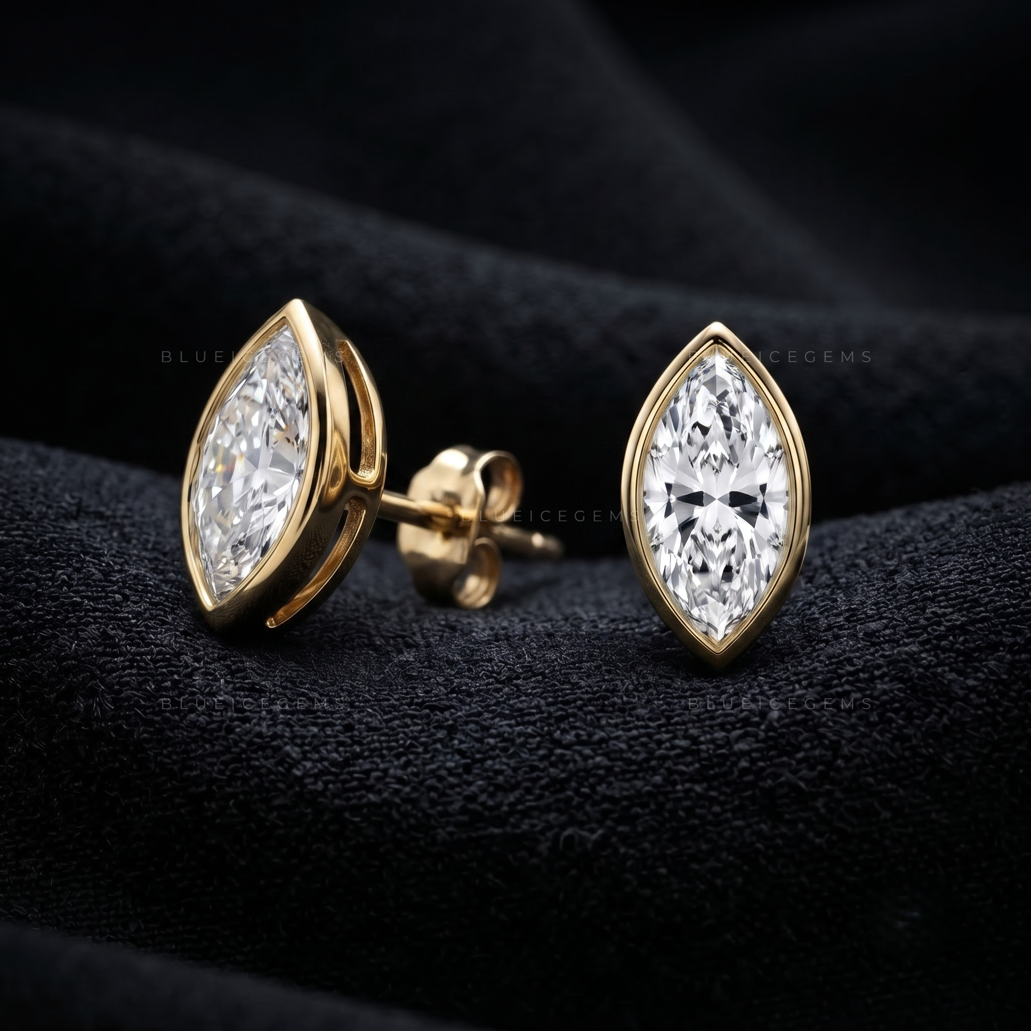Elysian Marquise-Cut Diamond Bezel Stud Earrings