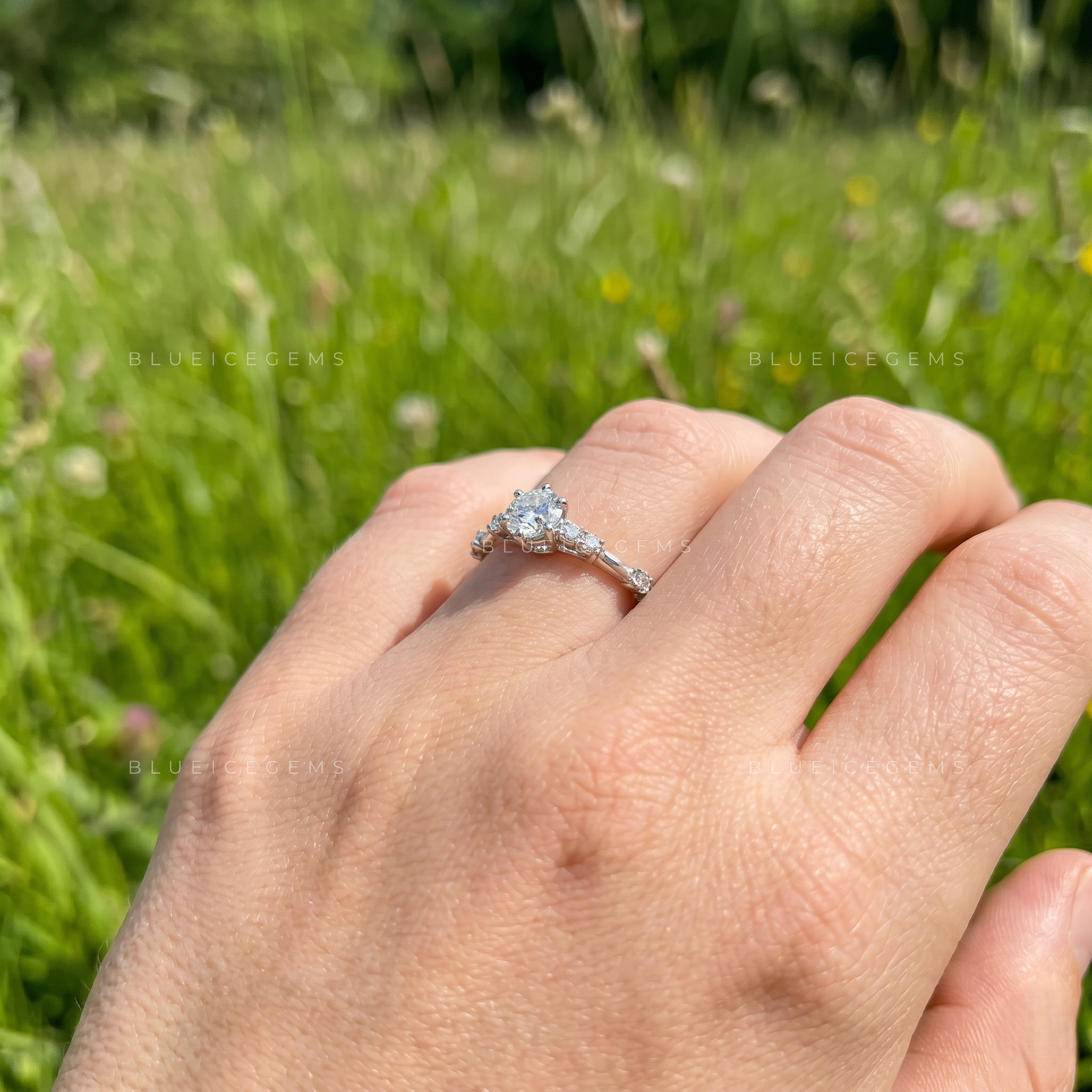 Celestial Muse Round Brilliant Cut Six Prong Solitaire Accent Engagement Ring