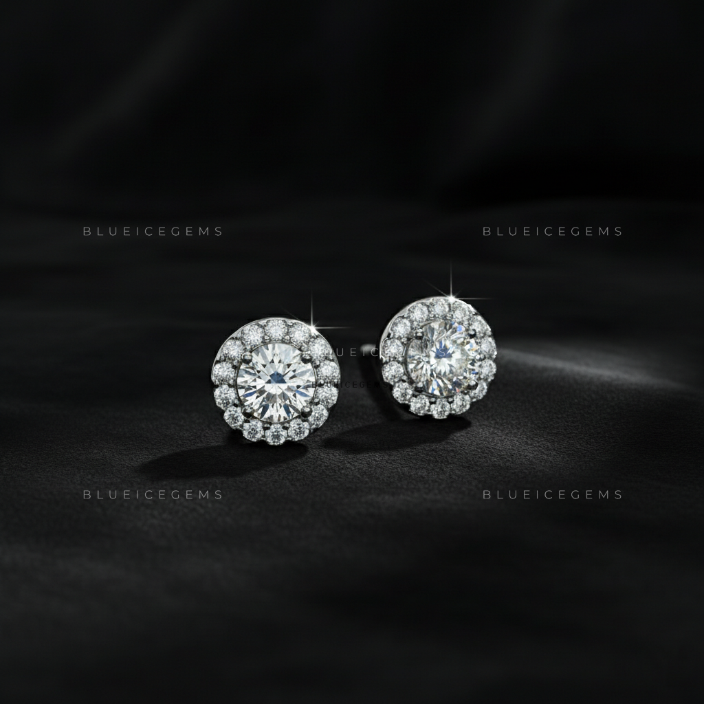 The Ethereal Crown: Grand Halo Diamond Stud Earrings