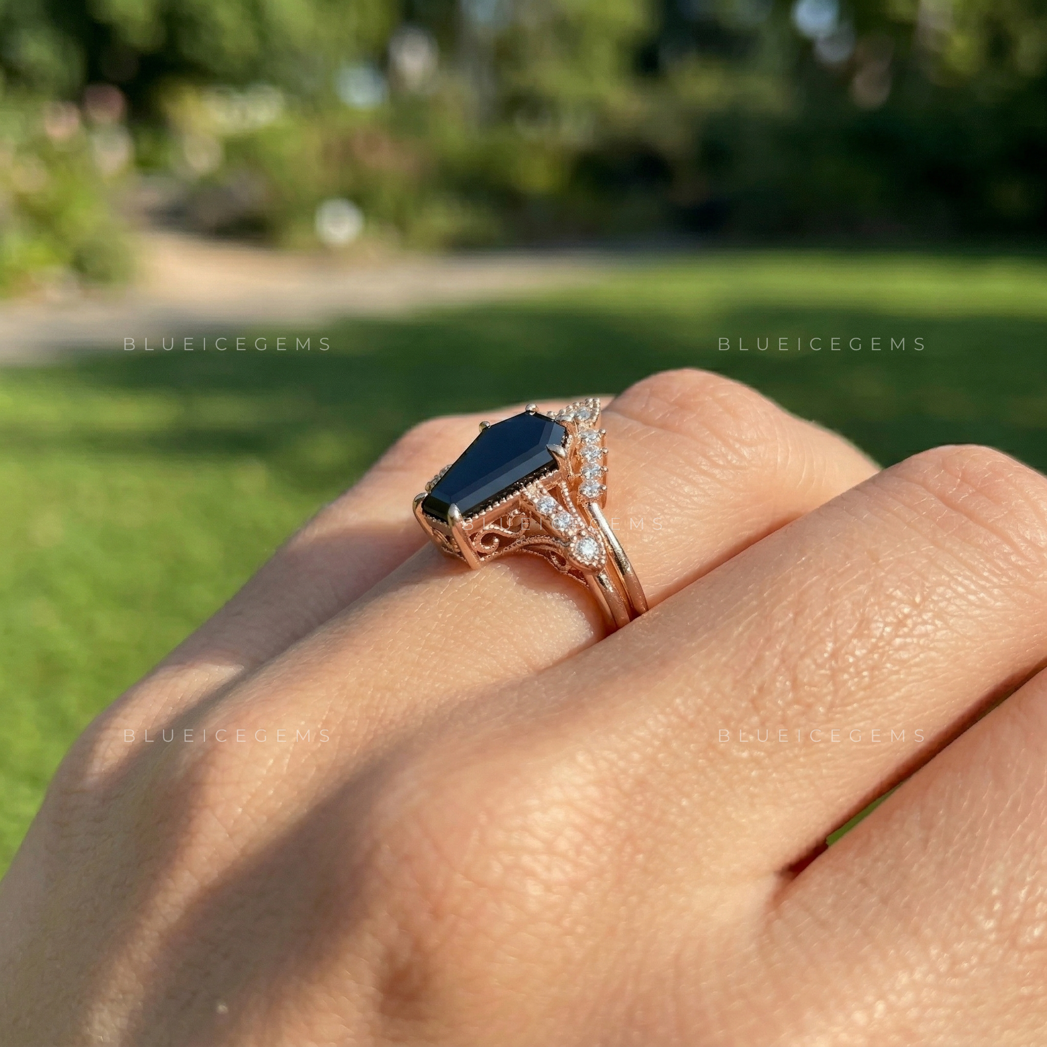 Midnight Noir Coffin Cut Black Diamond Bridal Set