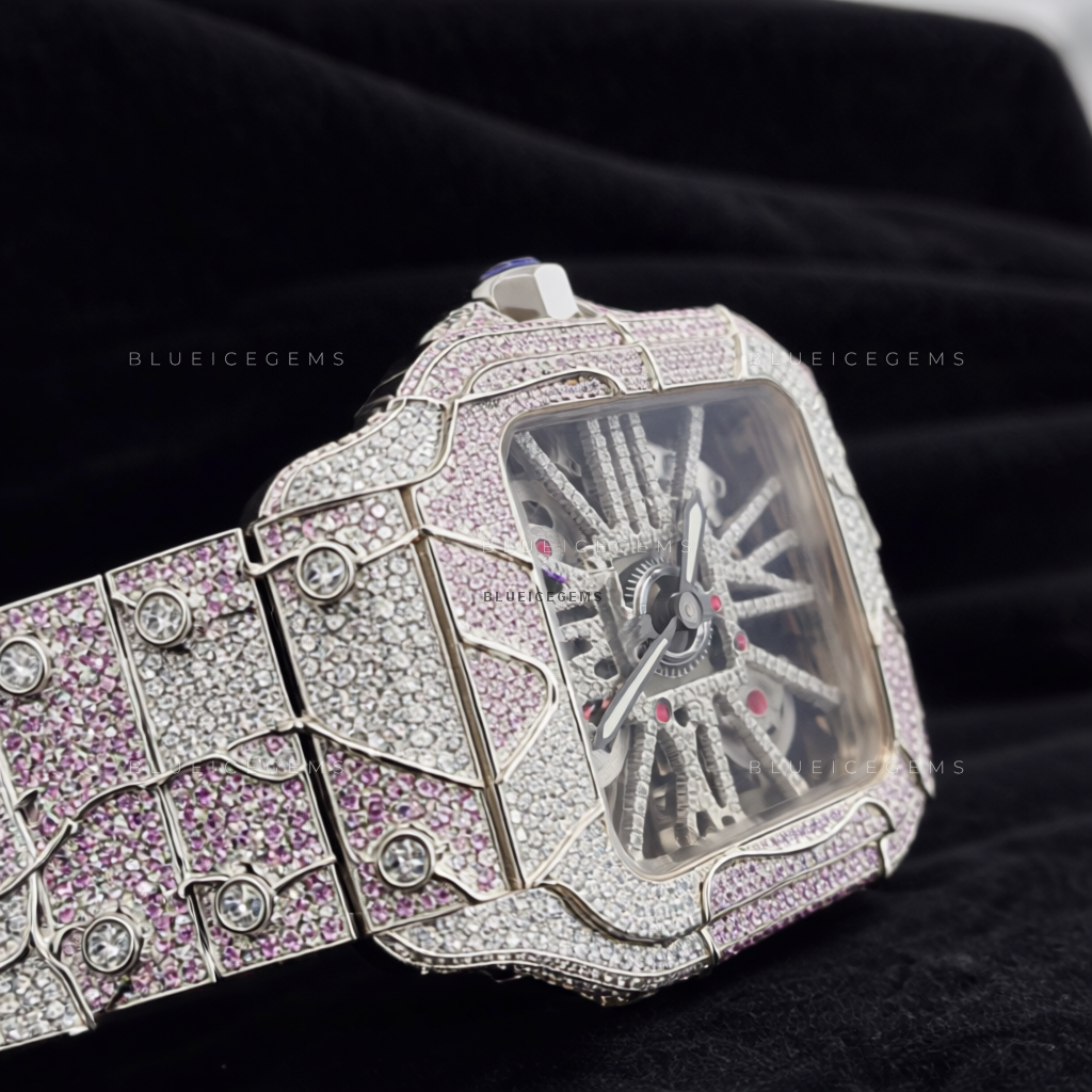 Sakura Frost: Pink & White Iced-Out Custom Skeleton Watch