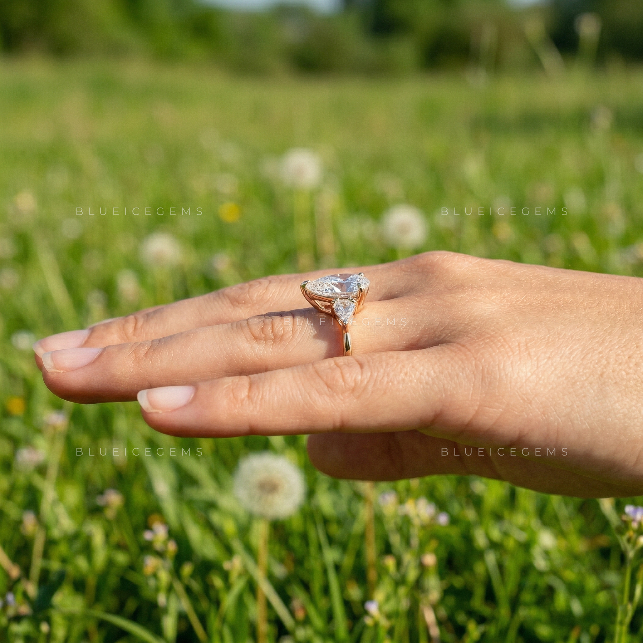 Elegant Radiance Pear and Kite Cut Trilogy Engagement Ring